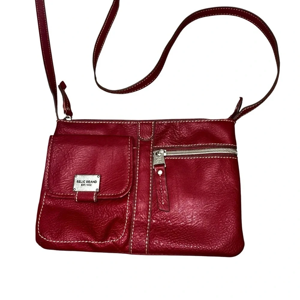 Relic Women's Crossbody Bag Red Leather Small Multi Compartment Card Slots